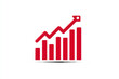 © nddcenter - Red upward graph line chart icon, clean style, showing growth and success, isolated on white background, representing business, finance, and positive trend