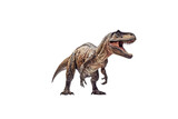 A fearsome, detailed rendering of a Tyrannosaurus Rex, its mouth open in a roar, isolated against a transparent background. background removed