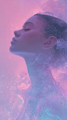 Wall Mural - a striking visage captures the essence of a digital utopia where hyperrealistic skin glistens under 