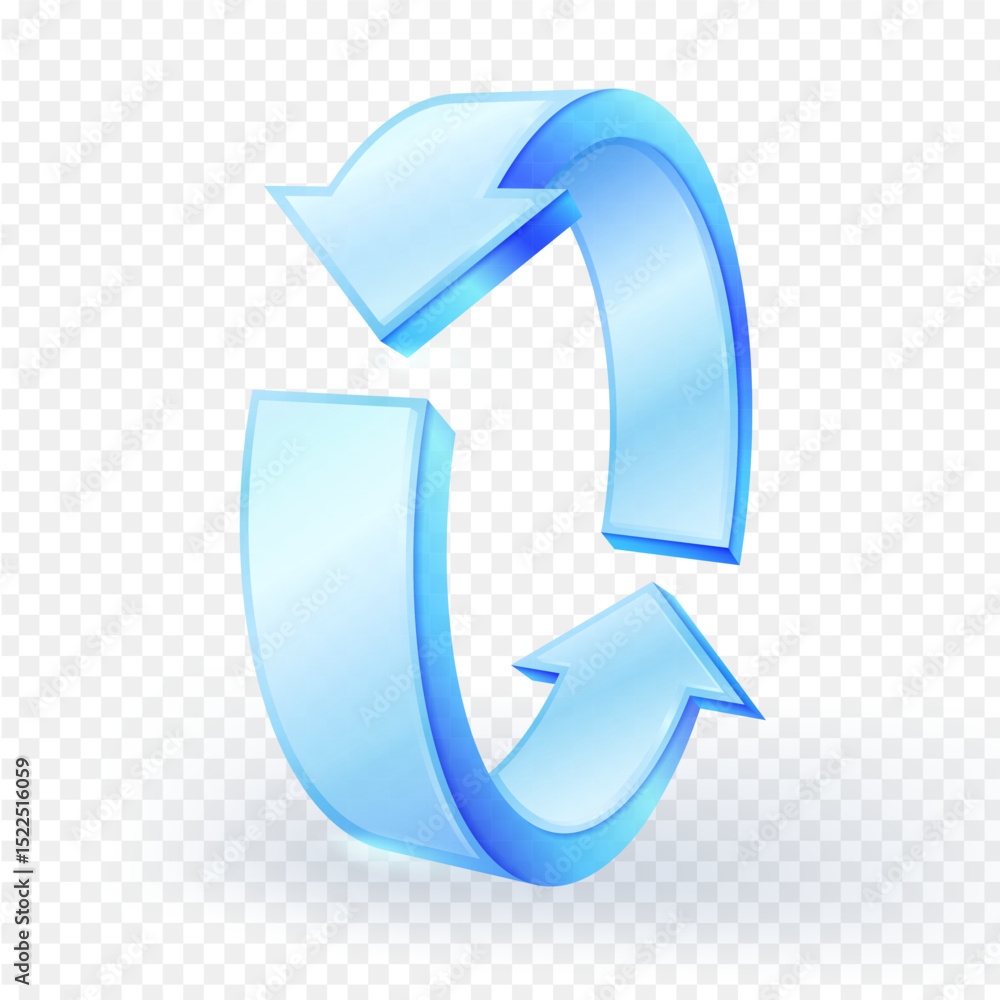3d blue glass circular refresh arrow icon with transparent background ...