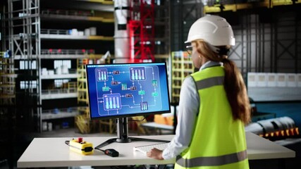 Leinwandbilder - Scada Operator Woman In At Factory. Process Engineer