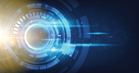 Fototapete - Digital electric circuit circle background.Image electric circuit on dark blue background.High tech circuit board connection system concept.	