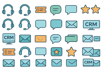 Wall Mural - set of customer service, crm, and communication icons for emails and feedback.