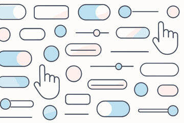 Design elements showcasing user interface components in soft pastel colors for modern web applications