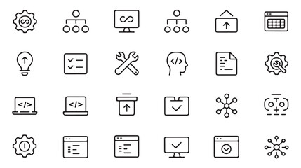 Collection of clean and modern line icons representing software development and programming concepts