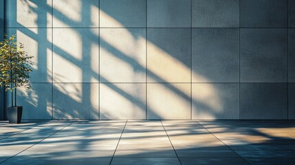 Fototapete - Modern retail shop storefront design featuring a minimalist aesthetic with natural lighting and shadow play