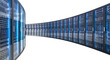 © tiero - Server racks emitting blue light in a data center  3d
