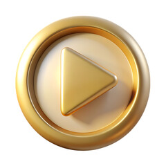 Golden play button icon isolated on transparent background