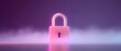 © STOCKJN - A glowing pink padlock stands in mist with a purple background, symbolizing security and digital protection.