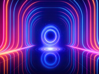 Wall Mural - this futuristic tunnel glowing neon shapes symbolizes innovation and continuous growth reflecting dy