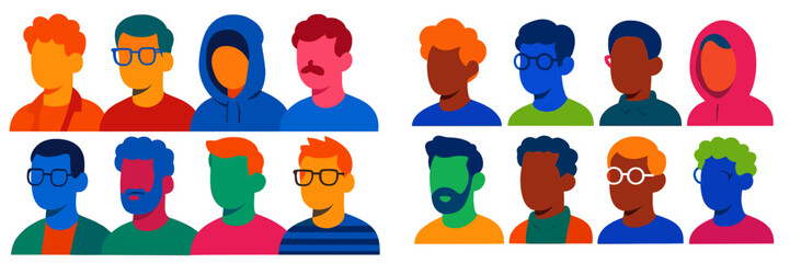 Poster - Diverse group of illustrated characters showcasing a range of hairstyles, accessories, and expressions in a colorful design