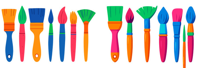 Poster - Vibrant assortment of paintbrushes displayed in bright colors on a white background