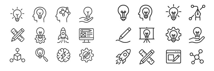 Aufkleber - Creative light bulb icons representing innovation and brainstorming ideas in a minimalist design shown in black and white