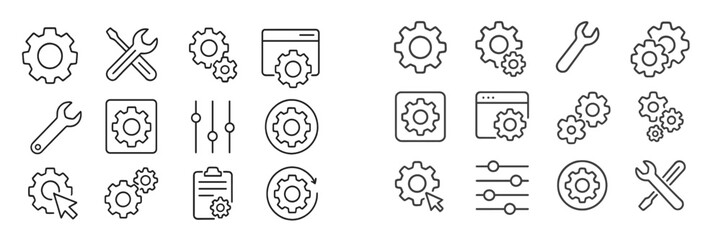 Aufkleber - Gear icons representing various mechanical and technical concepts in a minimalist design style