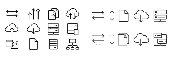 Leinwandbilder - Symbols representing cloud computing, data transfer, and file management in a digital environment, showcasing various actions and processes