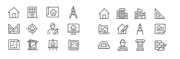 Leinwandbilder - Variety of construction and architecture icons depicting different building activities and tools