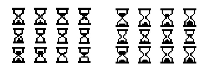 Aufkleber - Pixelated hourglass symbols displayed in a repetitive pattern on a digital canvas create an intriguing visual representation of time