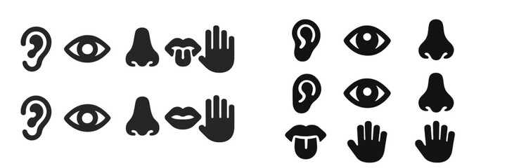 Aufkleber - Unique collection of hand and facial feature icons showcases essential human expressions and senses in black and white design