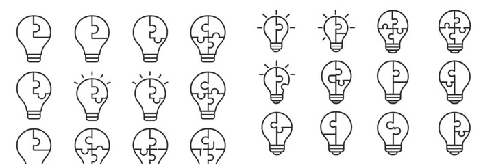 Aufkleber - Bright light bulbs represented as puzzle pieces suggesting ideas and creativity during brainstorming sessions in a modern workspace