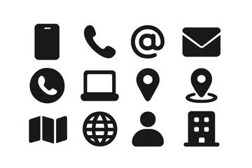 Aufkleber - Collection of black icons representing communication, technology, and location services arranged in a grid layout