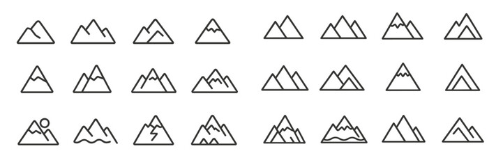 Aufkleber - Various mountain icon designs showcasing different shapes and styles for creative projects and illustrations