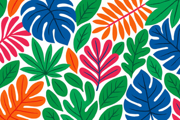 Aufkleber - Colorful tropical leaves pattern in vibrant hues for a lively design or decor