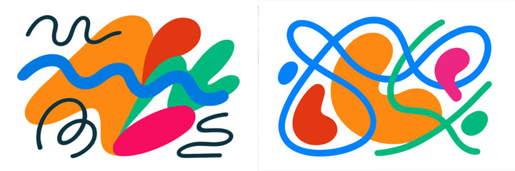 Aufkleber - Colorful abstract shapes in a modern design layout with dynamic curves and bold colors creating a lively aesthetic