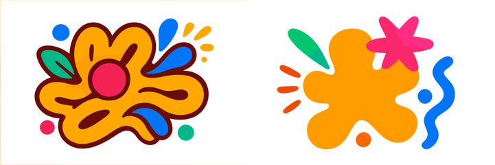Poster - Colorful abstract shapes with splashes and curves in vibrant hues on a white background