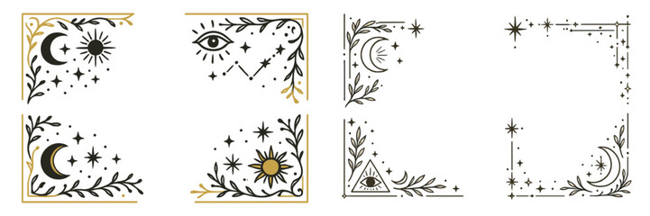 Aufkleber - Artistic border designs featuring celestial motifs and nature elements create a unique visual appeal for creative projects