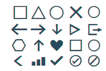 Leinwandbilder - Collection of geometric shapes and directional symbols in vibrant colors, suitable for design and educational purposes