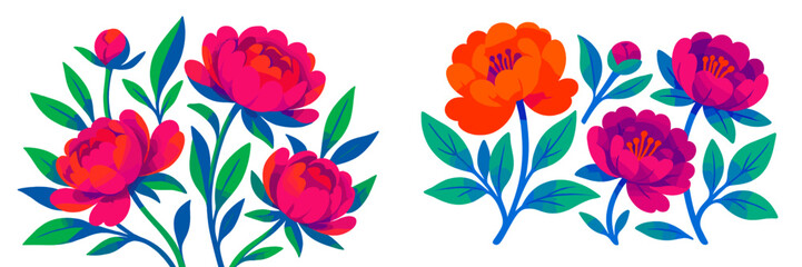 Aufkleber - Colorful floral arrangement showcasing pink and orange flowers with vibrant green leaves on a white background
