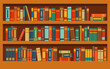 © Jessica - Books in library bookcase. Book shelves with multicolored books. Vector stock