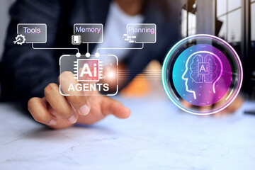 ai agents concept with businessman is using artificial intelligence agentic technology on virtual sc