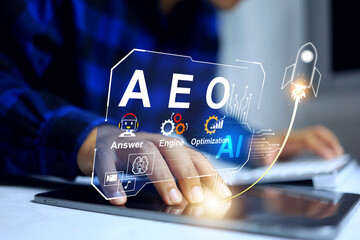 answer engine optimization aeo concept with programmer touch on tablet screen for optimizing answer 