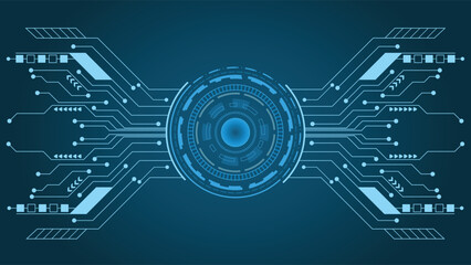 Wall Mural - futuristic digital background with glowing blue circuits and abstract tech interface perfect for ban