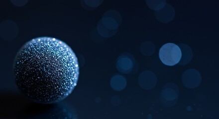 A digital abstract sphere shimmers with blue particles, creating a bokeh glow and intricate texture. This light pattern reveals a mesmerizing, abstract design.