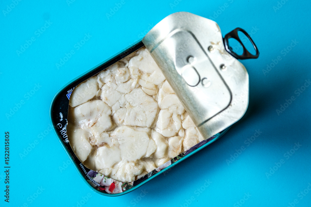 Cod Roe Tin Open Tin or Can of Ready To Cook Cods Roe Seafood Stock Photo | Adobe Stock