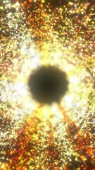 Wall Mural - bright circular void surrounded by sparkling particles in red, orange, and yellow hues, evoking a fi