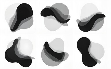 set of abstract wall art vector background. wall decor design with organic shapes, monochrome, black