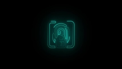 Wall Mural - Electric Neon Password Protected Padlock Icon in Shadow. Electric Neon Encrypted Padlock Icon on Industrial Background. Minimalist Electric Neon Padlock Graphic Glowing in Shadows.
