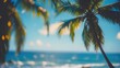 © Lasvu - Blurred blue sky and sea with bokeh light and coconut palm tree leaves. Tropical summer landscape with empty copy space for text.