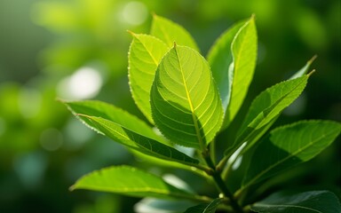 Fresh green leaves background of Siamese rough bush or Tooth brush tree (Streblus Asper Lour) as nature background or natural wallpaper. High quality