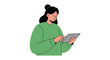 © Sapphire - Young asian female using tablet in green sweater vector illustration