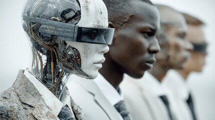 Wall Mural - futuristic androids in suits displaying diverse human features