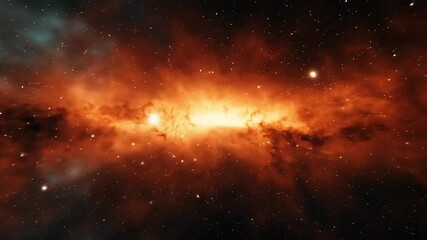 Wall Mural - A glowing orange nebula surrounded by countless stars in deep space.