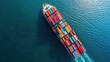 © MAGNIFIER - Container ship in import export and business logistic.By crane ,Trade Port , Shipping.cargo to harbor.Aerial view.Water transport.International.Shell Marine.Top view.