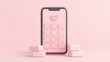 © ROKANI - Pastel Pink Smartphone with Heart Icons