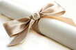 © SaydaNargish - Elegant bow knot on rolled paper scroll with detailed focus on white background