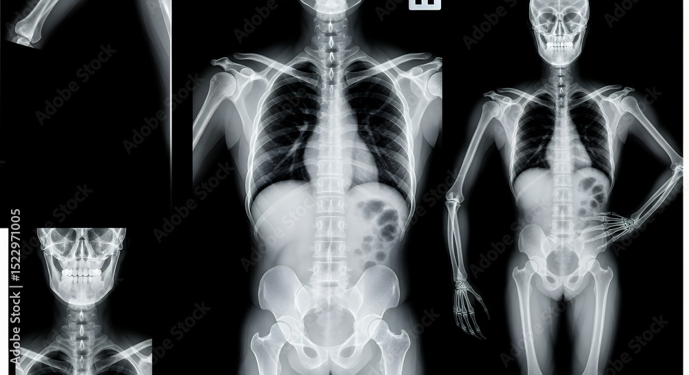 Medical X-ray Image of Human Skeleton Anatomy Displaying Bones and ...