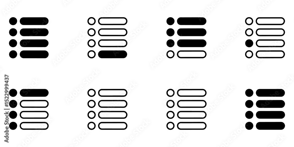 Collection of Simple Bullet Point List Icons Black and White Variations ...